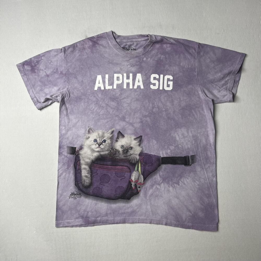 The Mountain Shirt Mens L Purple Alpha Sig Kittens Graphic Tee Fraternity Cats